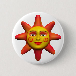 Sun face pinback button