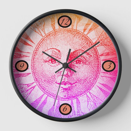 Sun face round clock