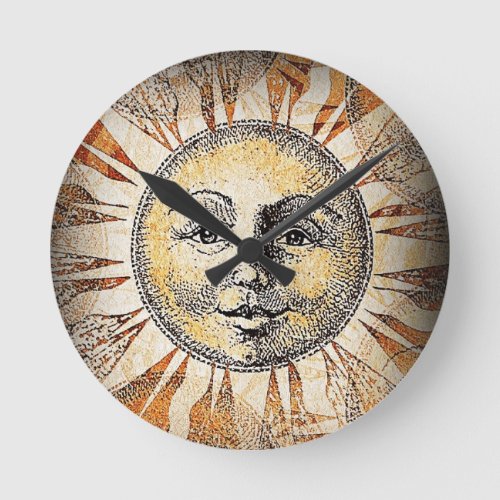 Sun face round clock