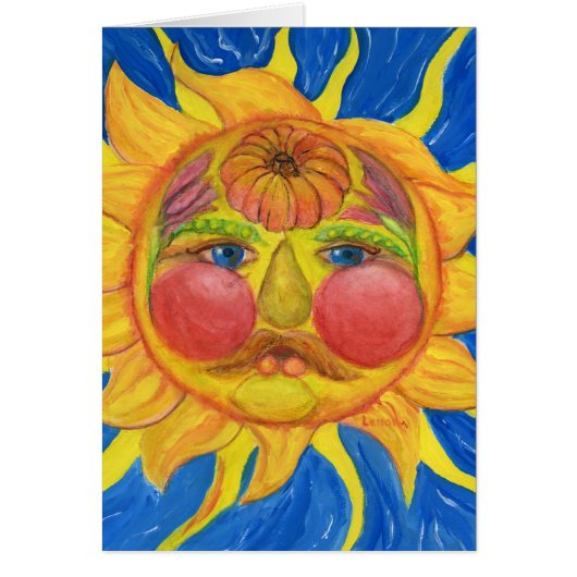 Sun Face with Fruit, Vegetables, Flowers Cards (Front)