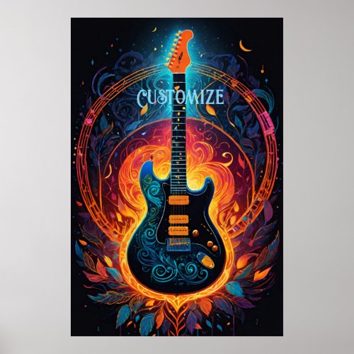 Sun Fire Electric Guitar Poster