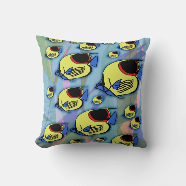 Sun Fish & Seaweed Throw Pillow (Front)