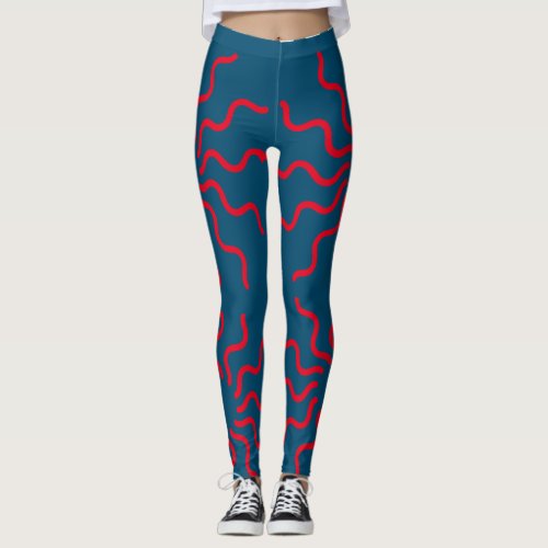 SUN FLAME RED HOT CHIC EMBROIDERY PATTERN BLUE  LEGGINGS