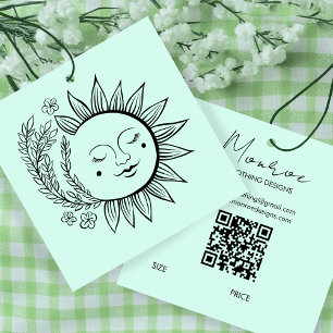 Sun Floral Boho Line Art QR Code CUSTOM HANG TAG