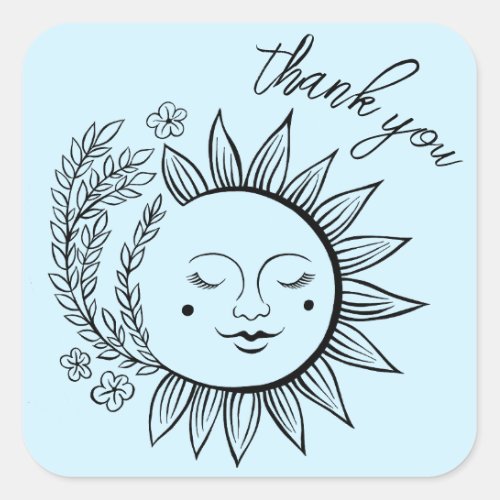 Sun Floral Boho THANK YOU Elegant Chic Pastel Square Sticker