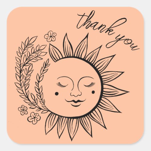 Sun Floral Boho THANK YOU Elegant Chic Peach Fuzz Square Sticker