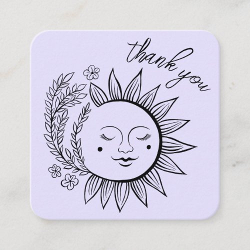 Sun Floral Boho THANK YOU Elegant QR Code Pastel Square Business Card