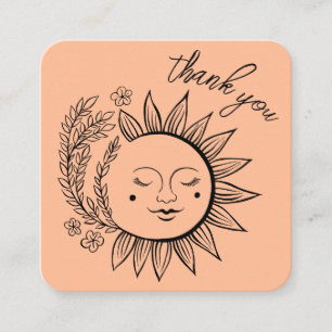 Sun Floral Boho THANK YOU Elegant QR Code Pastel Square Business Card
