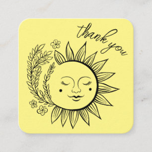 Sun Floral Boho THANK YOU Elegant QR Code Yellow Square Business Card