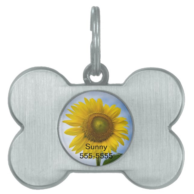Sun Flower Against Blue Sky Pet Name Tag (Front)