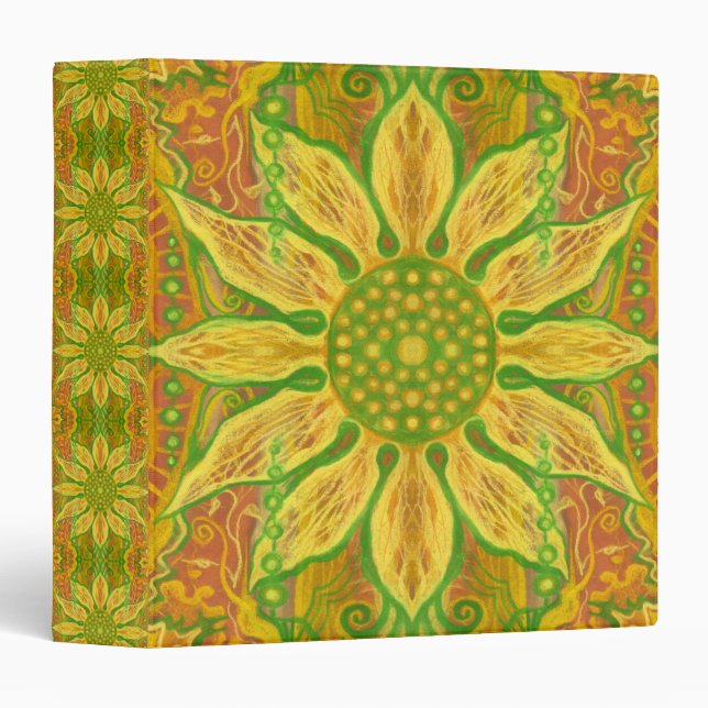 Sun Flower bohemian floral art yellow green orange Binder (Front/Spine)