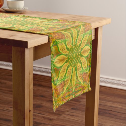 Sun Flower bohemian floral art yellow green orange Short Table Runner