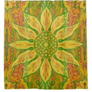 Sun Flower bohemian floral art yellow green orange Shower Curtain