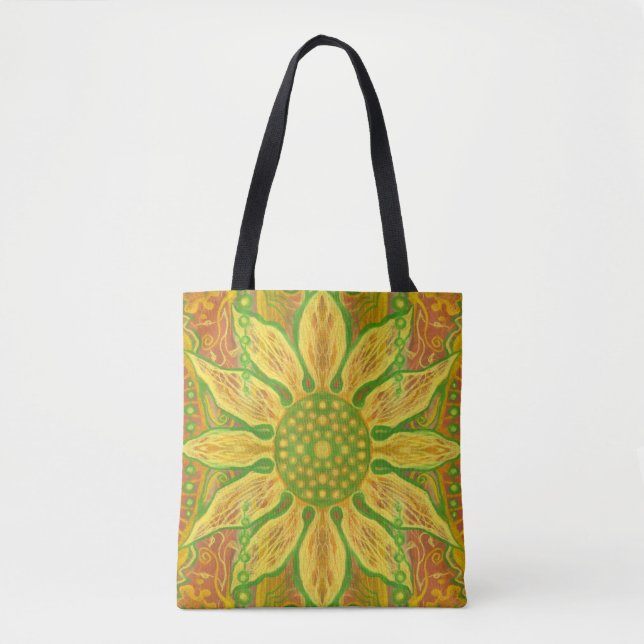 Sun Flower bohemian floral art yellow green orange Tote Bag (Front)