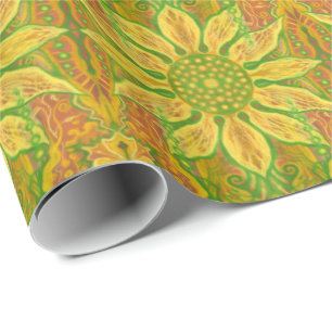 Sun Flower bohemian floral art yellow green orange Wrapping Paper