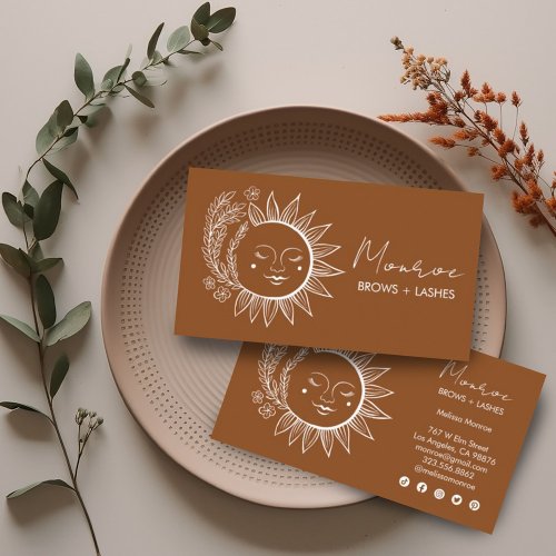 Sun Flower Boho Line Art Earthy Chic Social Icons Business Card