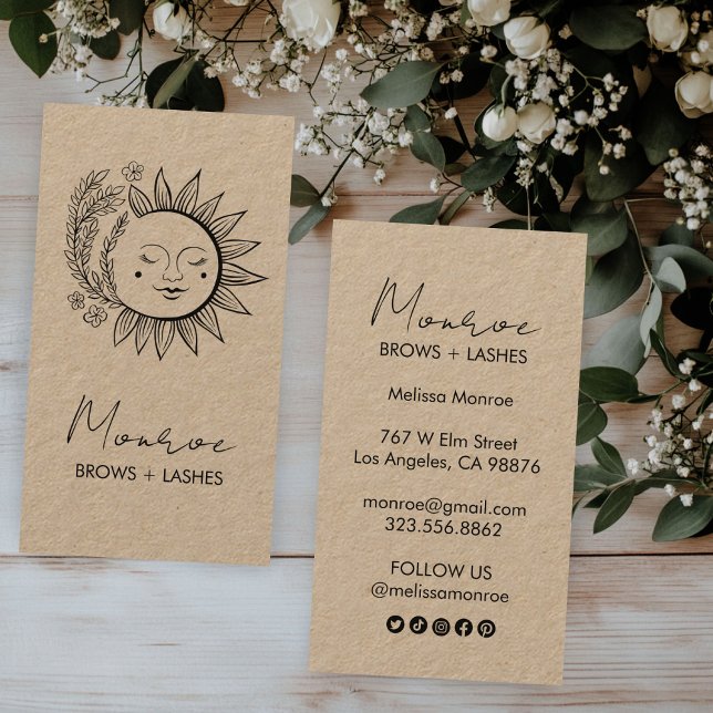 Sun Flower Boho Line Art Elegant KRAFT Social Icon Business Card (Sun Flower Boho Line Art Elegant KRAFT Social Icon Business Card
)