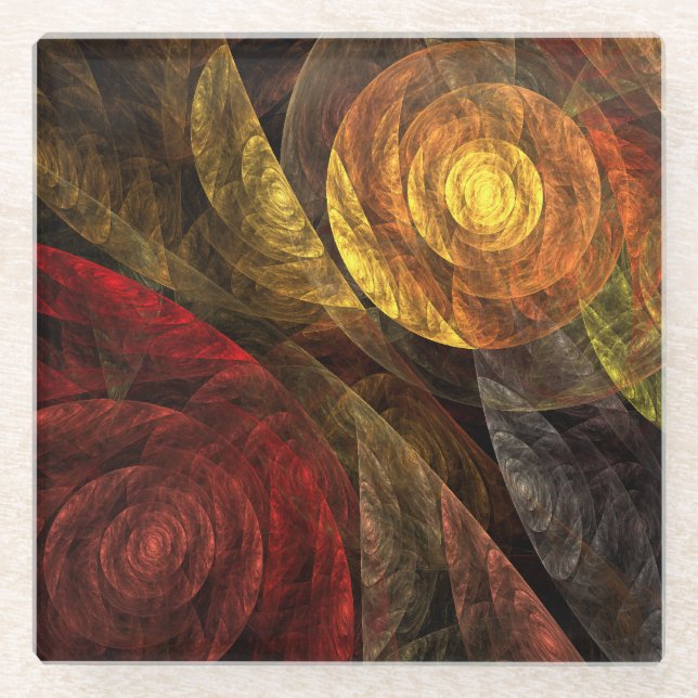 Sun Flower Floral Modern Abstract Art Pattern Glass Coaster (Front)