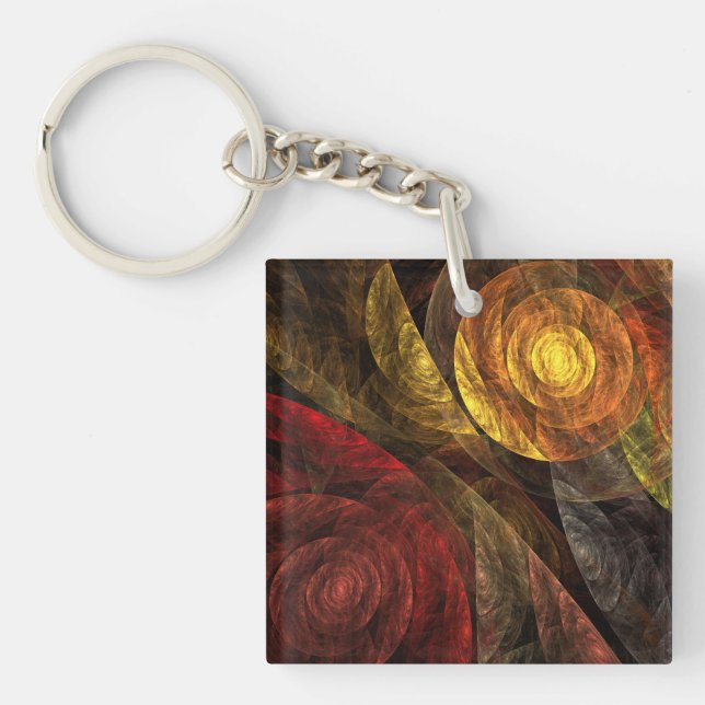 Sun Flower Floral Modern Abstract Art Pattern Keychain (Front)