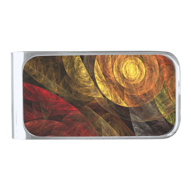 Sun Flower Floral Modern Abstract Art Pattern Silver Finish Money Clip (Front)