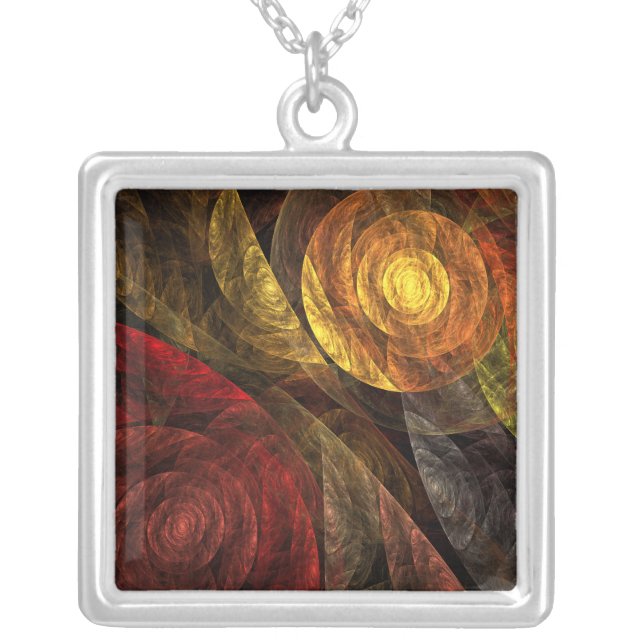 Sun Flower Floral Modern Abstract Art Pattern Silver Plated Necklace (Front)