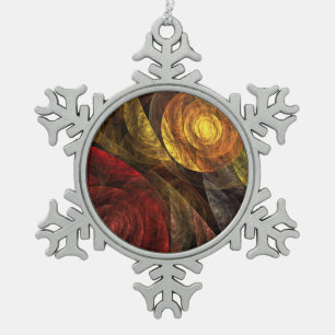 Sun Flower Floral Modern Abstract Art Pattern Snowflake Pewter Christmas Ornament