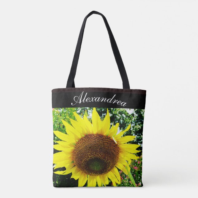 Sun Flower in the sun personalized w/ Name Tote Bag (Back)