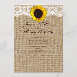 Sun Flower Natural Burlap Lace Wedding Invitation