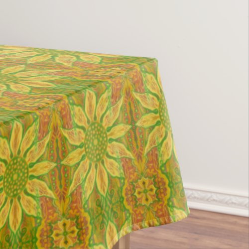 Sun Flower Sunflowers Bohemian Arabesque Pattern Tablecloth