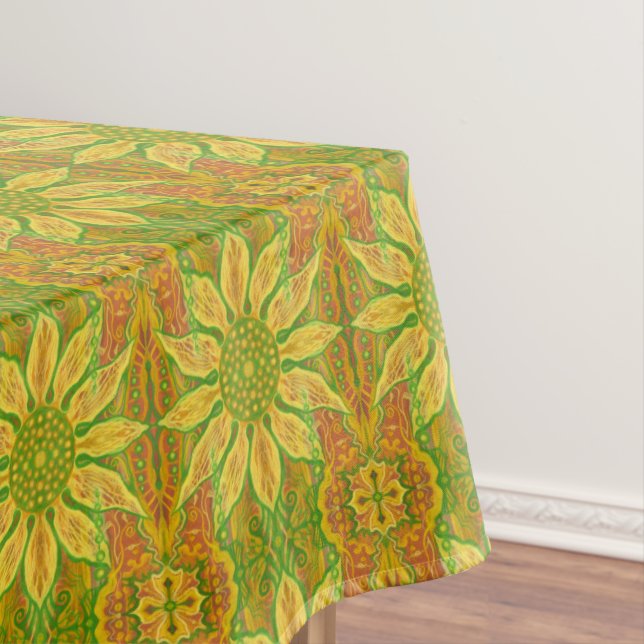 Sun Flower Sunflowers Bohemian Arabesque Pattern Tablecloth (In Situ)