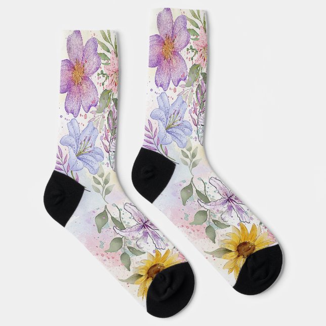 Sun Flower  water colour Design Socks (Right)