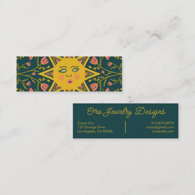Sun Flowering Vines Elegant Boho Floral Unique  Mini Business Card (Front/Back)