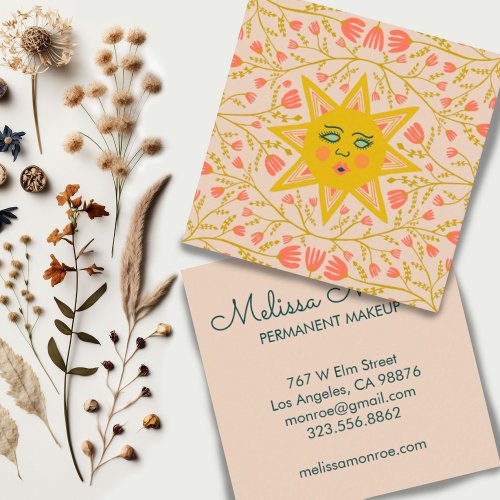 Sun  Flowering Vines Elegant Boho Sandy Square Business Card