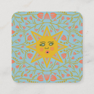 Sun & Flowering Vines Elegant Boho Square Business Card