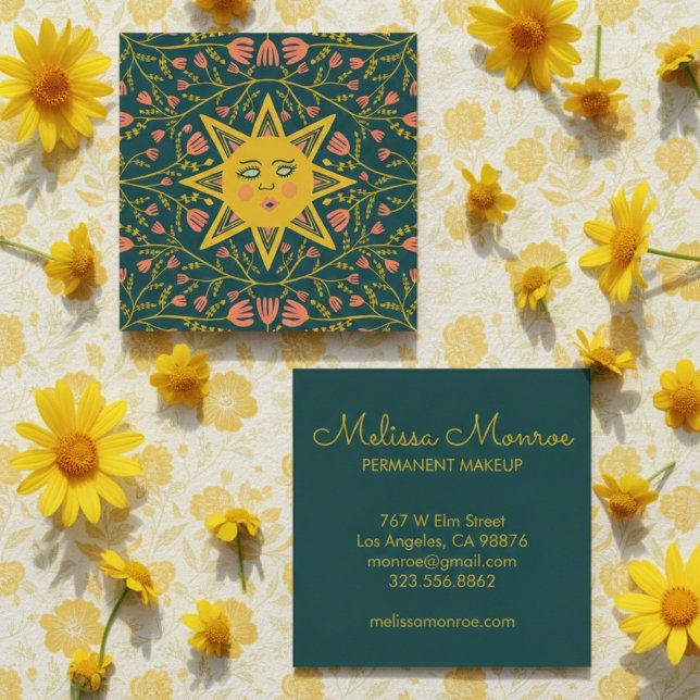Sun & Flowering Vines Elegant Boho Square Business Card (Sun & Flowering Vines Elegant Boho Square Business Card
)