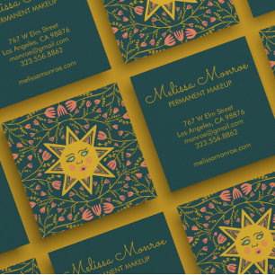 Sun & Flowering Vines Elegant Boho Square Business Card