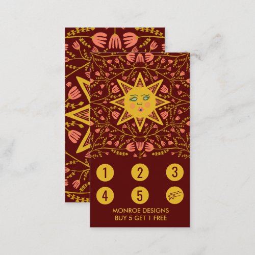 Sun  Flowering Vines Elegant Illustrated Boho 5  Loyalty Card