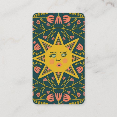 Sun & Flowering Vines Elegant Illustrated Boho Business Card