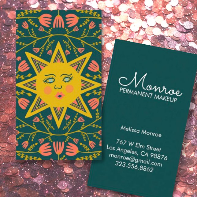 Sun & Flowering Vines Elegant Illustrated Dark Business Card (Creator Uploaded)