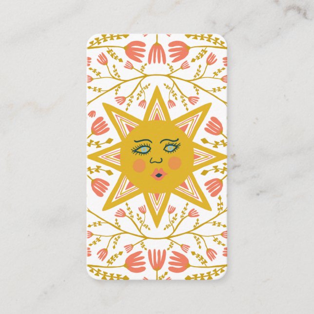 Sun & Flowering Vines Elegant Illustrated White Business Card (Front)