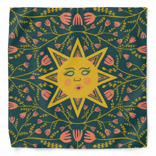 Sun  Flowering Vines Pattern Dark Bandana