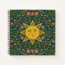 Sun &amp; Flowering Vines Pattern Dark Notebook