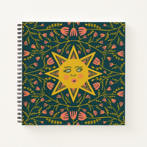 Sun  Flowering Vines Pattern Dark Notebook