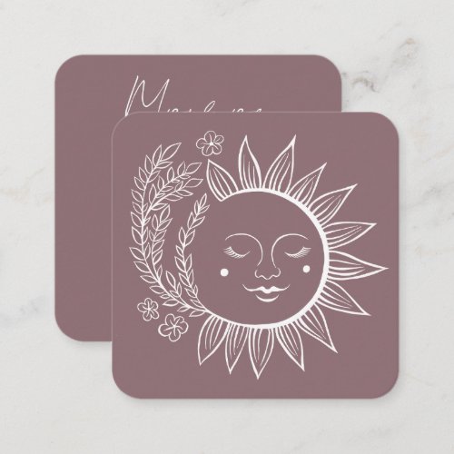 Sun Flowers Boho Line Art Elegant Social Icon Pink Square Business Card