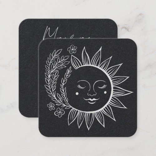 Sun Flowers Boho Line Art Elegant Social Media  Square Business Card