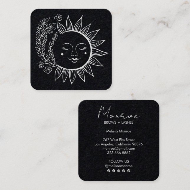 Sun Flowers Boho Line Art Elegant Social Media  Square Business Card (Front/Back)