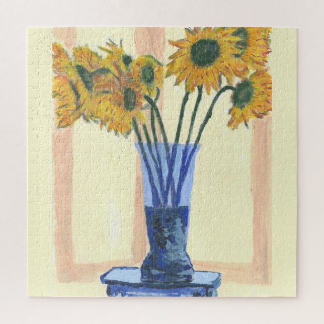 Sun Flowers In Blue Vase Jigsaw Puzzle (Vertical)
