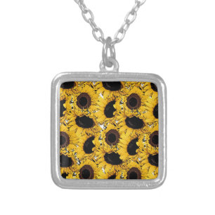 sun flowers petals swim dive marine nature yellow silver plated necklace
