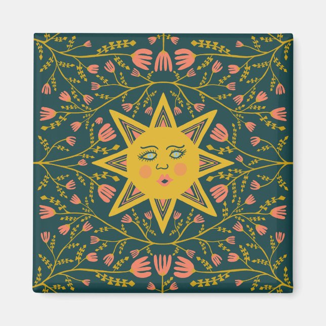 Sun & Flowers Pink Yellow Magnet (Front)