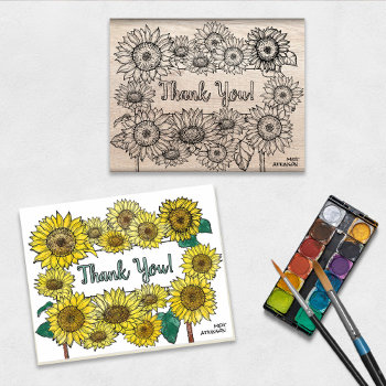 Sun Flowers Thank You Stamp For Note Cards by teeloft at Zazzle